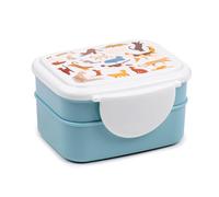 Puckator Feline Fine Cats Clip Lock Stacked Bento Lunch Box with Cutlery - Boxes for Adults and Kids with Compartments and Fork Spoon Snack Box Food Containers with Lids Stackable Snack Pots for Kids