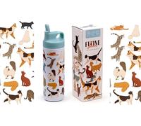 Puckator Feline Fine Cats Hot & Cold Flip Top Straw Drinks Bottle 500ml X 2