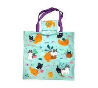 Puckator Foldable Reusable RPET Shopping Bag Beans & Co Cats - Folding Shopping Bags - Foldable Tote Bag - Foldaway Shopping Bags - Fold Up Bag in Pouch - Family Beach Bag
