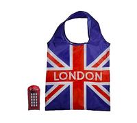 Puckator Foldable Reusable Shopping Bag - London Icons Red Telephone Box Design - Folding Shopping Bags - Foldable Tote Bag - Foldaway Shopping Bags - Fold Up Bag in Pouch - Family Beach Bag