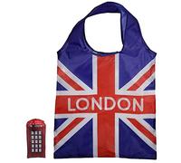 Puckator Foldable Reusable Shopping Bag - London Icons Red Telephone Box Design - Folding Shopping Bags - Foldable Tote Bag - Foldaway Shopping Bags - Fold Up Bag in Pouch - Family Beach Bag