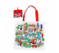 Puckator Foldable Reusable Shopping Bag London Souvenir Landmarks - Folding Shopping Bags - Foldable Tote - Foldaway Shopping Bags -Family Beach Fold Up Bag in Pouch