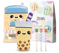 Puckator Foodiemals Boba Bubble Tea Stationery Set | Plush Notebook with Pouch, Pop Up Pencil Case & Mechanical Pencils | Kawaii Style Stationery Supplies