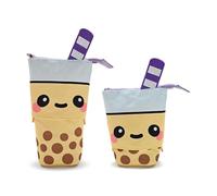 Puckator Foodiemals Boba The Bubble Tea Pop Up Canvas Pencil Case - School Equipment Stuff - Pencil Cases - Large Capacity Preppy Pencil Case - Zipper Pouch - Office Essentials - Pencils Case Cute