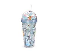 Puckator Foodiemals Bubble Tea Double Walled Cup & Straw with Charms - Insulated Tumbler - Cups with Lids and Straws for Adults Children - Travel Thermal Cup with Straw - Water Bottles with Staw