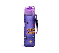 Puckator Game Over Pop Top 600ml Shatterproof Bottle - Reusable Insulated Active Water Bottle Flask For Girls And Boys With A Carry Handle & Straw - Bpa Free - For School Nursery