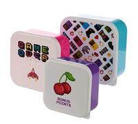 Puckator Game Over Reusable Lidded Snack Pot Lunch Box Set of 3, BPA Free PVC, Work School Travel Home, Large 5.5x11.5x11.5cm Medium 4.5x10x19cm Small 4x8.5x8.5cm