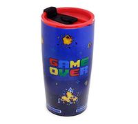 Puckator Game Over Reusable Stainless Steel Steel Hot & Cold Thermal Insulated Food & Drink Cup 500ml - Thermos Travel Mug - Tumbler with Straw and Lid - Insulated Bubba Cup - Thermal Drink Bottle