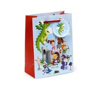 Puckator Gift Bag for Parties and Birthdays - Knights & Dragons - M, Size 23 cm, Card Included