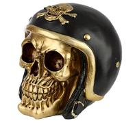 Puckator Gold Skull in Biker Helmet Ornament - Home Decoration - Gold Skull With Biker Helmet - Ornaments - Resin - Home Accessories - Living Room Accessories - Human Skeleton - Goth Gifts For Men