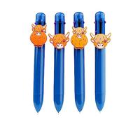 Puckator Highland Coo Multi Colour Pen with Cow Charm Topper - Great Gifts for Students From Teachers - Multicolour Pen - End of term Gifts for Pupils - Multi Coloured Pen as Class Gifts - 6 in 1 Pen