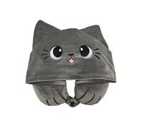 Puckator Hoodeazzz Beans & Co Pepper the Cat Plush Memory Foam Travel Pillow & Hood - Neck Flight Airplane Pillow For Travel Kids Neck Pillows Cushion For Sleeping Neck Pain Adults Airport Essentials