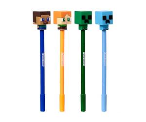 Puckator Inkredible Erasable Pen with Minecraft Chibi Style Topper - Cool Cute Aesthetic Back To School Supplies Erasable Gel Pens - Pen With Eraser Rubber For Kids Office Writing Drawing