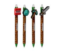 Puckator Inkredible Erasable Pen with Minecraft PVC Tools Topper - Cool Cute Aesthetic Back To School Supplies Erasable Gel Pens - Pen With Eraser Rubber For Kids Office Writing Drawing