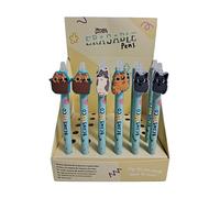 Puckator Inkredible Erasable Pen with PVC Bean & Co Cats Topper - Cool Cute Aesthetic Back To School Supplies Erasable Gel Pens - Pen With Eraser Rubber For Kids Office Writing Drawing