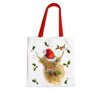 Puckator Jan Pashley Christmas Highland Coo Reusable Zip Up Cotton Bag - Canvas Tote Bag - Cotton Tote Bags - Eco Gifts for Women and Men - Cloth Shopping Bag - Fabric Bag Foldable Bags for Shopping