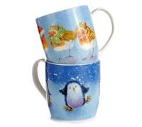 Puckator Jan Pashley Christmas Robin & Skating Penguins 2PC Porcelain Tea Coffee Mugs Funny Home Accessories Cute Gifts for Girlfriend Large Mugs Men Women Hot Drinks Cups Presents Secret Santa Gift