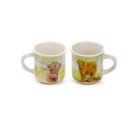 Puckator Jan Pashley Highland Coo Set of 2 Porcelain Espresso Cups - Tableware Cute Coffee Latte Expresso Barista Glasses Mugs Cup Cups - Drinkware Accessories Small Glass Travel Mug Kitchen Set