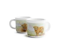 Puckator Jan Pashley Highland Coo Set of 2 Porcelain Espresso Cups - Tableware Cute Coffee Latte Expresso Barista Glasses Mugs Cup Cups - Drinkware Accessories Small Glass Travel Mug Kitchen Set
