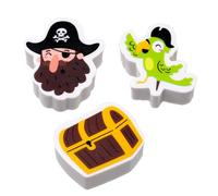 Puckator Jolly Roger Pirates 3 Piece Eraser Set - Rubber Erasers Stationery Set - Party Bag Fillers for Girls and Boys Erasers Multipack Pencil Rubbers Cool Kids School Rubbers Starting School Gifts