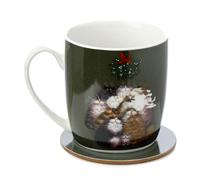 Puckator Kim Haskins 12 Cats of Christmas Porcelain Tea Coffee Mug & Coaster Set Funny Home Accessories Cute Gifts for Girlfriend Large Mugs for Men Women Hot Drinks Cups Presents Secret Santa Gift