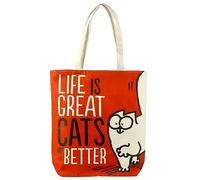 Puckator Life is Great Cat's are Better Simon's Reusable Cat Zip Up Cotton Bag - Canvas Tote Bag - Tote Bags - Eco Gifts for Women and Men - Cloth Shopping Bag - Fabric Bag Foldable Bags for Shopping