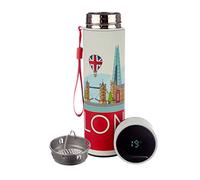Puckator London Icons - Stainless Steel Water Bottle with Led Temperature Display - Cold for 24h and Hot for 6h - Metal Water Bottles with Panorama - Modern Thermos Flask - Bpa Free - 450 ml