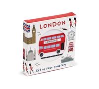 Puckator London Souvenir Set of 4 Cork Coasters - Wood Table Pub Drink Coasters Tiles Placemats - Bar Accessories For Home Desk Coaster Tile Slate Dining Table Decor Drinks Mats Man Cave Accessories