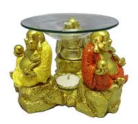 Puckator Lucky Glitter Laughing Chinese Buddha Oil & Wax Burner - Living Room Accessories - Wax Liquidizer - Oil Burners For Essential Oils - Wax Burners Melt Holder - Room Fragrance - Scents Melter