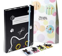 Puckator Lucky the Black Cat A5 Lined Notebook & Magnetic Cat Bookmarks | 80gsm Writing Paper, Hardback Journal, Elastic Closer, Page Markers, Cat Lover Stationery Gift Set