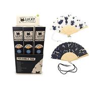 Puckator Lucky the Black Cat Folding Hand Fan - Handheld Portable Mobile Turbo Pink Face Manual Crank Silent Fan - Cool Handy Camping Festival Essentials Gadgets - Neck Cooler