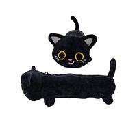 Puckator Lucky The Black Cat Plush Pencil Case - School Equipment Stuff Cases - Large Capacity Preppy Pencil Pen Case - Zipper Pouch - Office Essentials - Pencils Case Cute - Pencilcase