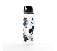 Puckator Lucky the Black Cat Pop Top 600ml Shatterproof Bottle - Reusable Insulated Active Water Bottle Flask For Girls And Boys With A Carry Handle & Straw - Bpa Free - For School Nursery