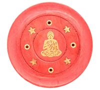 Puckator Mango Wood Buddha Round Red Ashcatcher Incense Burner - Zen Spiritual Modern Gothic Home Room Decor Decorations - Meditation Accessories - Stick Sticks Cone Holder Burner Burners