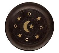 Puckator Mango Wood Moon & Stars Round Black Ashcatcher Incense Burner - Zen Spiritual Modern Gothic Home Room Decor Decorations - Meditation Accessories - Stick Sticks Cone Holder Burner Burners