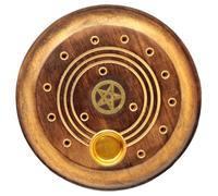 Puckator Mango Wood Round Pentagram Ashcatcher Incense Burner - Zen Spiritual Modern Gothic Home Room Decor Decorations - Meditation Accessories - Stick Sticks Cone Holder Burner Burners