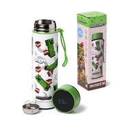 Puckator Minecraft 555 Boom Hot & Cold Digital Thermometer Bottle - Stainless Steel Metal Insulated Water Bottles - Thermos Flask for Kids Girls Adults Mens Boys Drink Hot and Cold Water Bottle