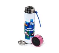 Puckator Minecraft Axolotl Hot & Cold Digital Thermometer Bottle - Reusable Insulated Active Water Bottle Flask for Girls and Boys with A Carry Handle & Straw - Bpa Free - for School Nursery