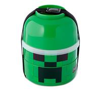 Puckator Minecraft Creeper Stacked Round Bento - Lunch Box for Adults and Kids with Compartments - Snack Box - Food Containers With Lids - Stackable Snack Pots For Kids - Meal Prep Container Lunchbox