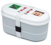 Puckator Minecraft Faces Stacked Bento Box - Lunch Box for Adults and Kids with Compartments and Fork & Spoon - Snack Box - Food Containers with Lids - Stackable Snack Pots for Kids - Meal Prep