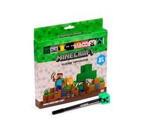 Puckator Minecraft Fine Tip Pen with Silicone Topper 8 Piece Set - Cute Cool Aesthetic Non Smudge Pens for School Office Writing Drawing Journaling - Collage Essentials Pens - Stationary Set - Pen