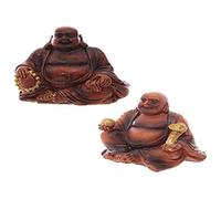 Puckator Mini Wood Effect Lucky Buddha Collectable - Cute Room Decor - Aesthetic Feng Shui Meditation Accessories - Garden Ornaments - Shelf Desk Decorations - Mindfulness Home Gifts - Statues