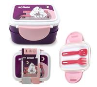 Puckator Moomin Clip Lock Stacked Bento Lunch Box with Cutlery - Lunch Box for Adults and Kids with Compartments and Fork & Spoon - Snack Box Food Containers with Lids Stackable Snack Pots for Kids