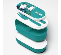 Puckator Moomin Stacked Bento Box - Lunch Box for Adults and Kids with Compartments and Fork & Spoon - Snack Box - Food Containers with Lids - Stackable Snack Pots for Kids - Meal Prep Container