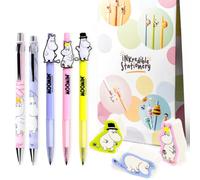 Puckator Moomin Tammi Pens, Everlasting Pencils & Erasers, 8 Pcs Gift Set | Long-Lasting Graphite Tip, No Sharpening Required, Black Ink Retractable Writing Pens, Fun Cute Stationery Gift Set