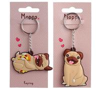 Puckator Mopps Pug PVC Keyring - Mothers Day Gifts Key Ring Keyrings Tags - Cool Keyrings Hoop Clip Fobs - Funny Cute Car Men's Accessories Stuff For Men Women - Trinket
