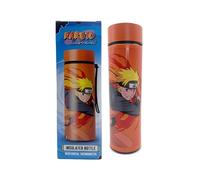Puckator Naruto Hot & Cold Digital Thermometer Bottle - Reusable Insulated Active Water Bottle Flask for Girls and Boys with A Carry Handle & Straw - Bpa Free - for School Nursery