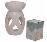 Puckator OB159 Ceramic White Oil Burner with Teardrop Cut Out, 8 x 8 x 12 cm, Mixed, Height 12cm Diameter 8cm