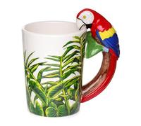 Puckator Parrot with Jungle Decal Ceramic Shaped Handle Tea Coffee Mug Funny Home Accessories Cute Gifts for Girlfriend Large Mugs for Men Women Hot Drinks Cups Presents Secret Santa Gift Cup Set