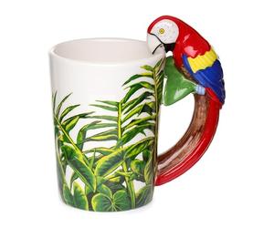 Puckator Parrot with Jungle Decal Ceramic Shaped Handle Tea Coffee Mug Funny Home Accessories Cute Gifts for Girlfriend Large Mugs for Men Women Hot Drinks Cups Presents Secret Santa Gift Cup Set